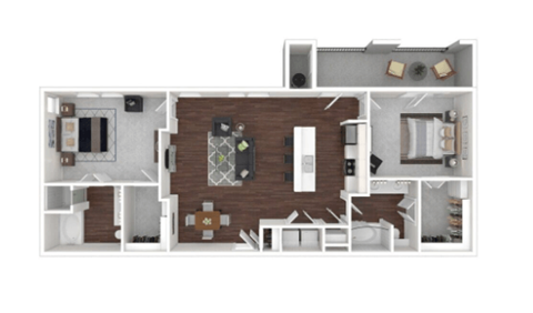 Floor plan for 2 beds, 2 baths, 1298 sqft